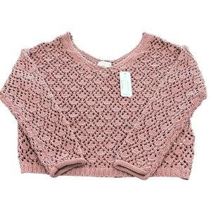 NWT Nicole Miller Artelier Sweater Blush Pink Open Knit Crochet Size Small